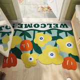 Obbty PVC Doormat Mat Entrance Rug Hallway Rectangle Printed Floral Tulip Non-Slip Floor Rugs Front Door Outdoor Carpet Rug Mat