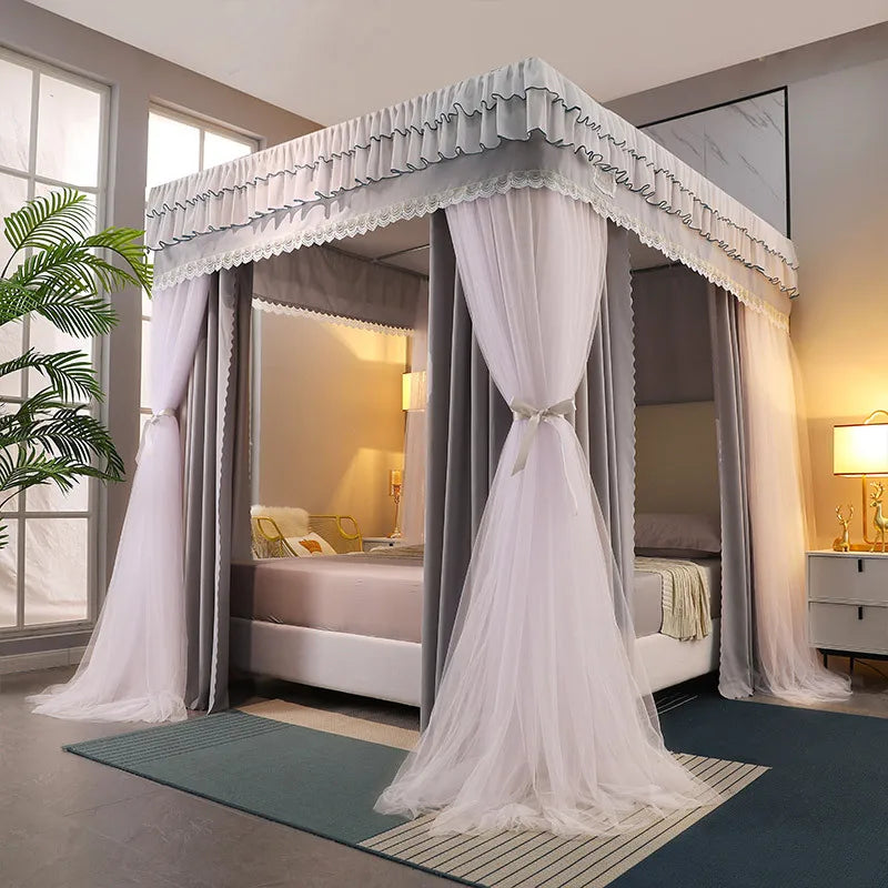 Obbty Four Season Quadrate Palace Mosquito Net with Frame Romantic Shading Bed Curtain Canopy Nets Three-door Bedcover Curtain