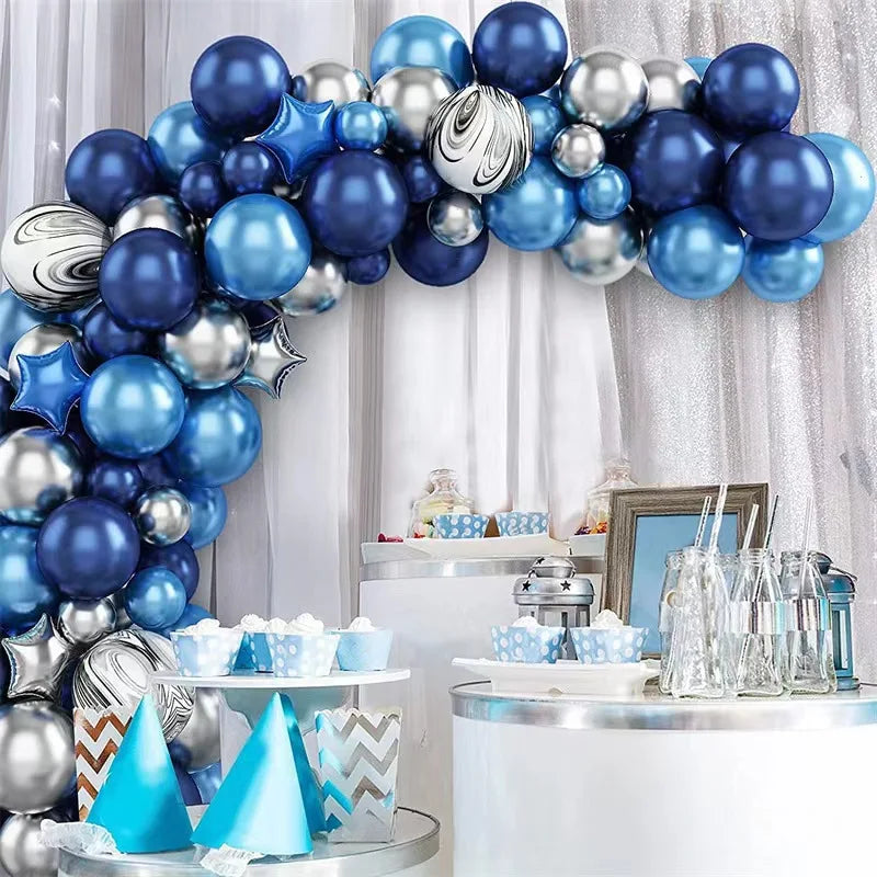 Obbty Metallic Blue Balloons Garland Kit Silver Agate Black Balloon Arch Birthday Party Decoration Kids Birthday Wedding Ballon