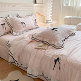 Obbty Double layered lace  Summer Quilt Set 2024 New Sweetheart Bow Summer Four Piece Set Soft Cool Blanket Duvet Air-Condition Quilt