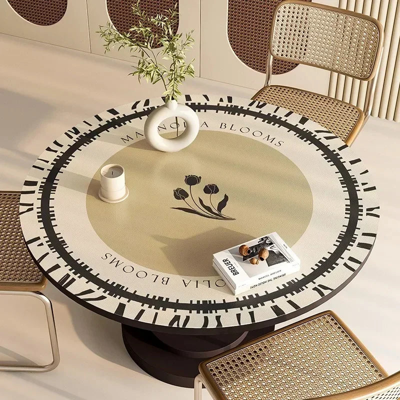 Obbty Round PVC Tablecloth Leather Waterproof Oil-proof Dining Table Mat Japanese Minimalist Style Home Decoration Tablecloths