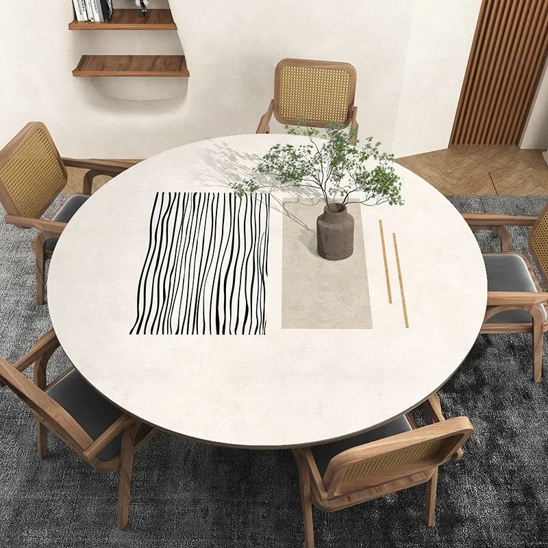 Obbty Round PVC Tablecloth Leather Waterproof Oil-proof Dining Table Mat Japanese Minimalist Style Home Decoration Tablecloths