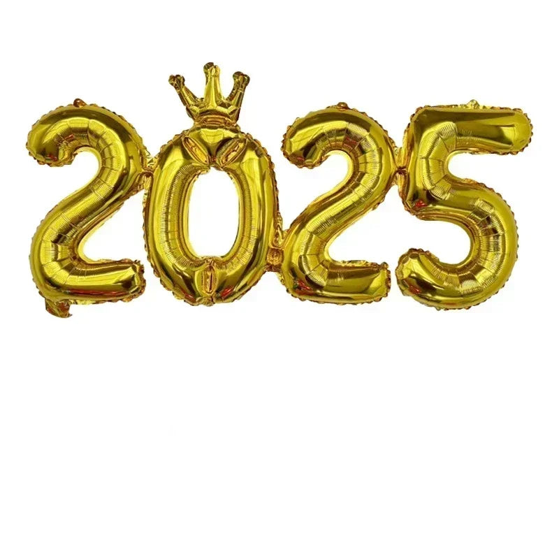 Obbty 2025 Crown Number Foil Balloons Happy New Year Eve Party Decoration Photo Booth Props Supplies Christmas Home Decor Navidad 2025