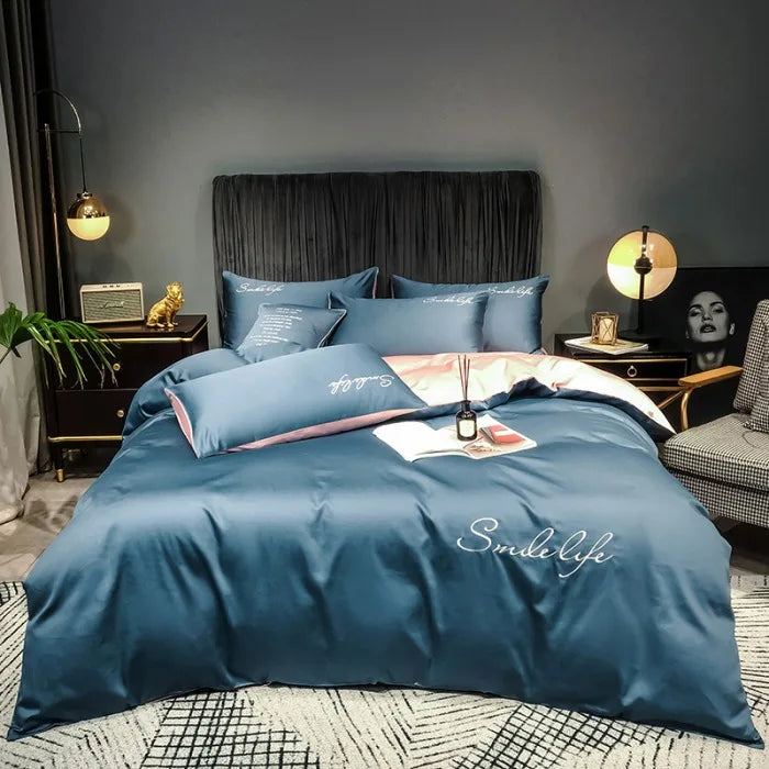 Obbty High End Skin Friendly Bedding Set Queen Luxury Embroidery Duvet Cover Set with Flat Sheet Simple Durable King Size Bedding Sets