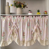 Obbty Wave Pink Embroidered Flowers Window Valance Living Room Elegant Lace Curtain Valance Lace Tape Short Curtains Kitchen