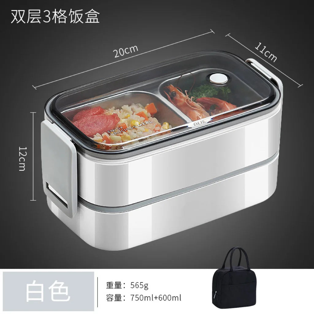 Obbty 304 stainless steel lunch box for Adults Kids School Office 1/2 Layers Microwavable portable Grids bento Food Storage Containers