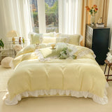 Obbty Chic Ruffle Lace Duvet Cover Set for Girl Yellow Princess Comforter Cover 3 Piece Bedding with Zipper Closure Soft Bedroom Decor