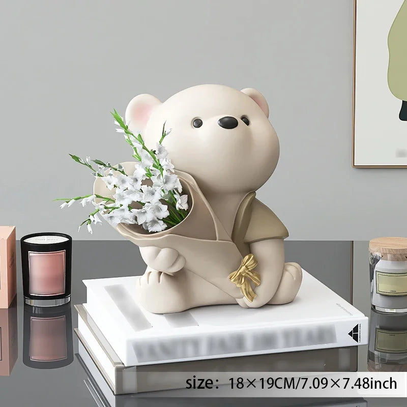 Obbty Nordic Bear Storage Vase Resin Figurines Ornaments Living Room Porch Desk Decoration Bouquet Flower Arrangement Vases Home Decor