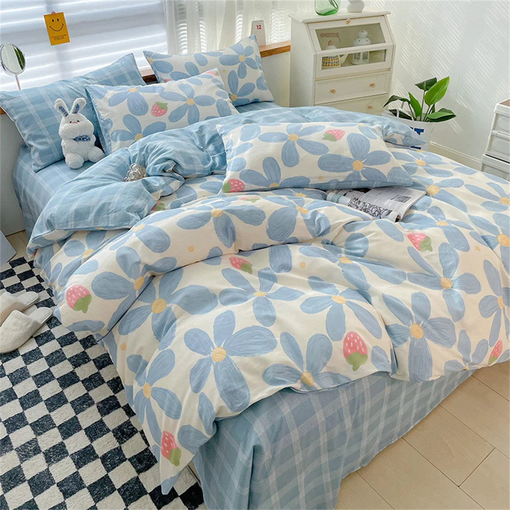 Obbty Home Textiles Comforter Sets Four-piece Cartoon Printing Pure Cotton Bed Sheet Quilt Cover Pillow Case Bedding Set