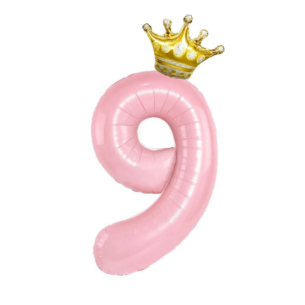 Obbty 40inch Pastel Light Blue Pink Foil Number Balloon With Crown 1 2 3 4 5 6 Boy Girl Birthday Party Baby Shower Wedding Decoration