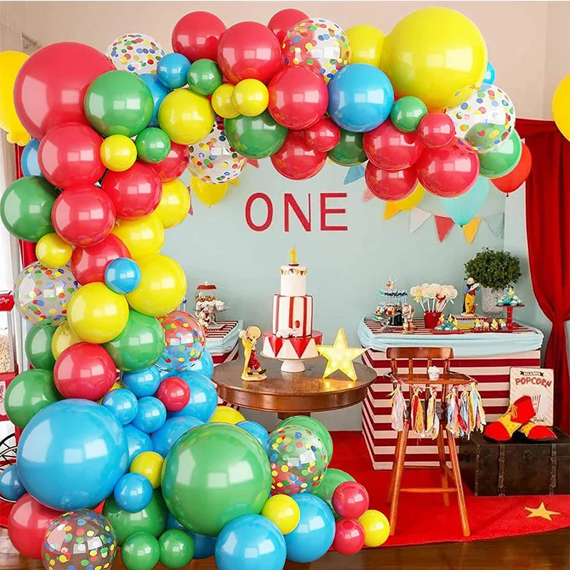 Obbty Carnival Circus Balloons Arch Garland Kit Red Yellow Blue Green Ballon Circus Toy Party Birthday Decorations Rainbow Globos