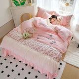 Obbty Washed Cotton Four-piece Set Korean Princess Style Ruffled Bed Sheet Quilt Cover Set Bed Skirt Style Ins Style Bed Three-piece