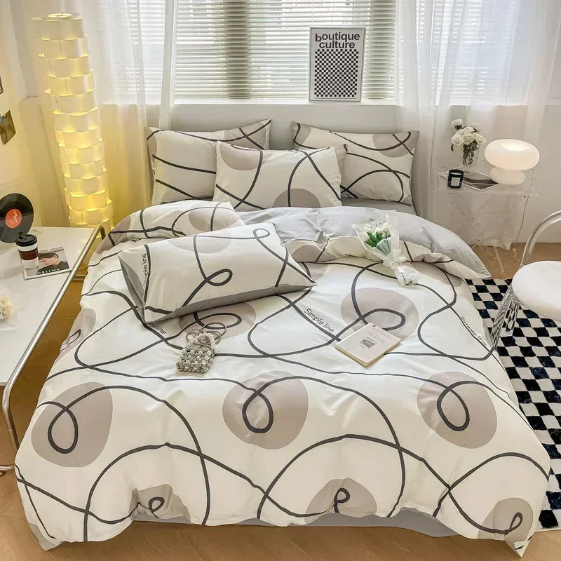 Obbty High-quality Home Pure Cotton Bedding Set 100% Cotton Skin-friendly Queen Duvet Cover Set with Sheets Comforter Cover Pillowcase