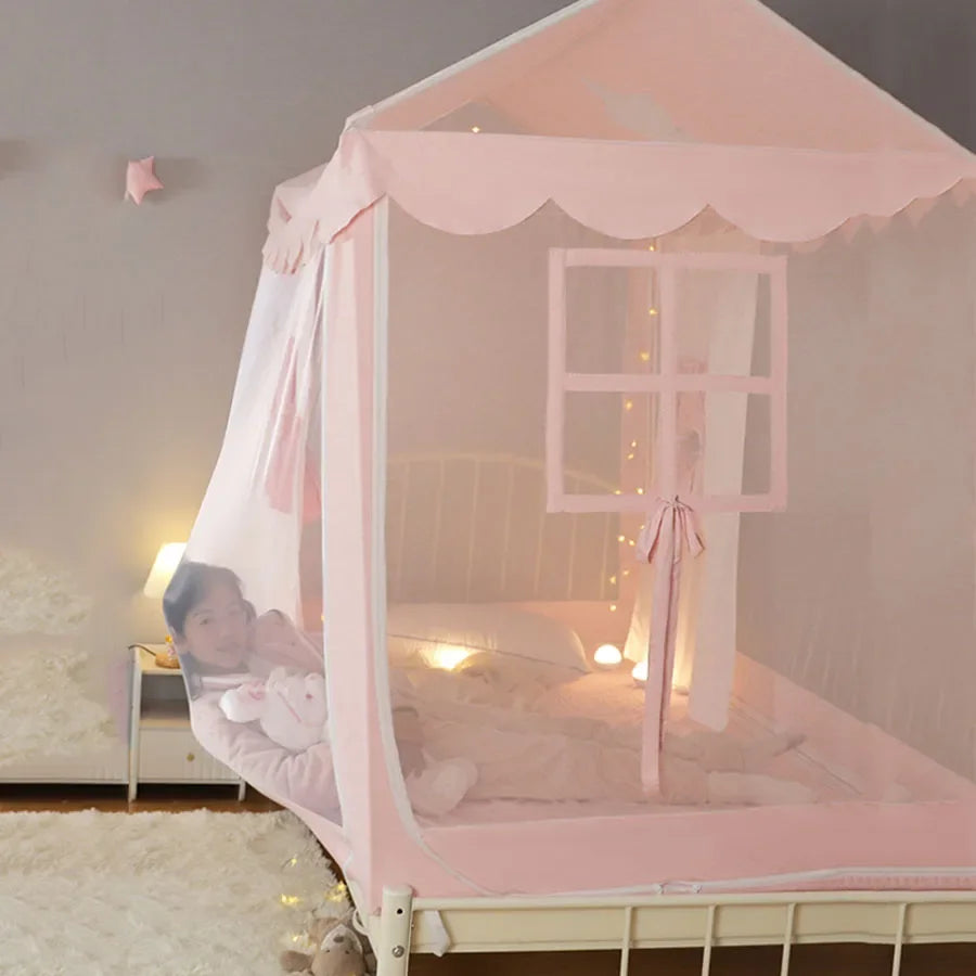 Obbty Pink Princess Mosquito Net Kids Bed Foldable Protector Mosquito Net Stand Nail Proof Lightweight Square Tent Klamboe Room Decor