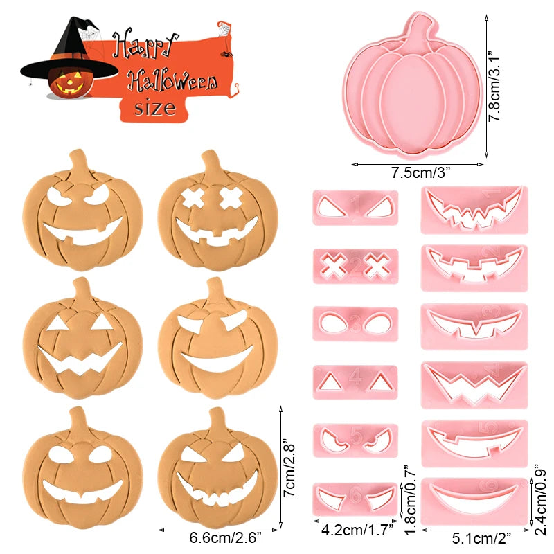 Obbty 13Pcs/Set Halloween Cartoon Cookie Molds Pumpkin Biscuit Fondant Embosser Cutter Mould Halloween Party Pastry Decor Baking Tools