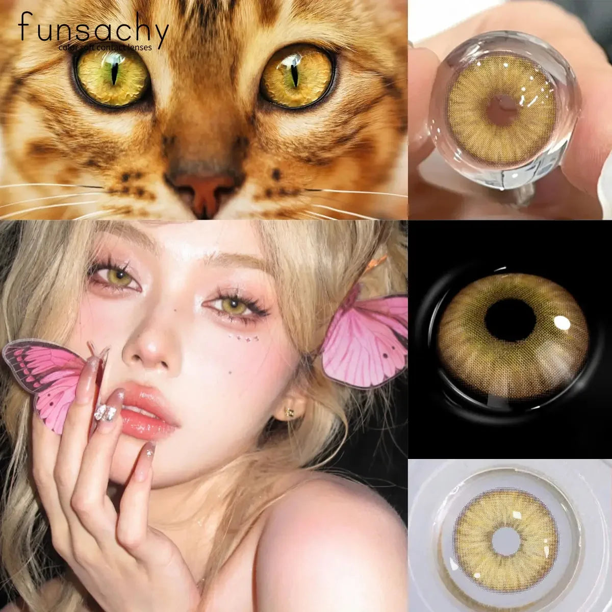 Obbty 2Pcs Eyes Natural Color Colored Lenses for Eyes Brace Box Annual Beauty Pupil Tweezer Clip Color Contact Lens Box