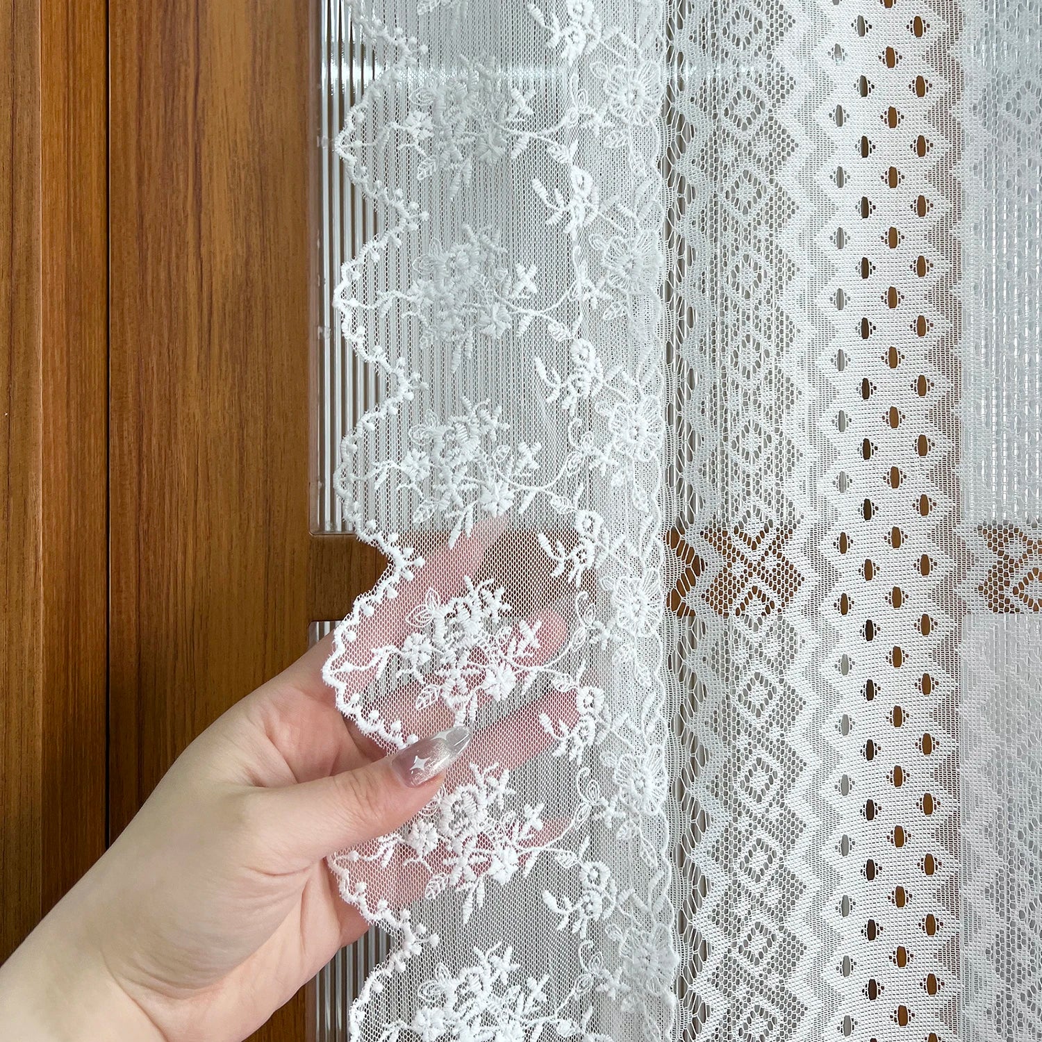 Obbty French Retro Lace Tulle Curtain For Bedroom Balcony American Pastoral White Lace Veil Sheer Panel Partition Door Drapes Custom