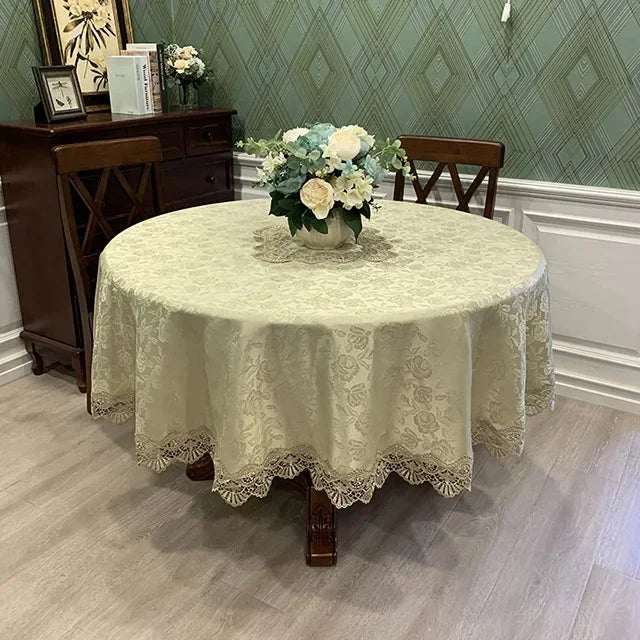 Obbty Table Cloth Round Tablecloth Art Household Lace Europe Dining Table Cover Embroidered Home Table Mat Dust Cover Home Decoration