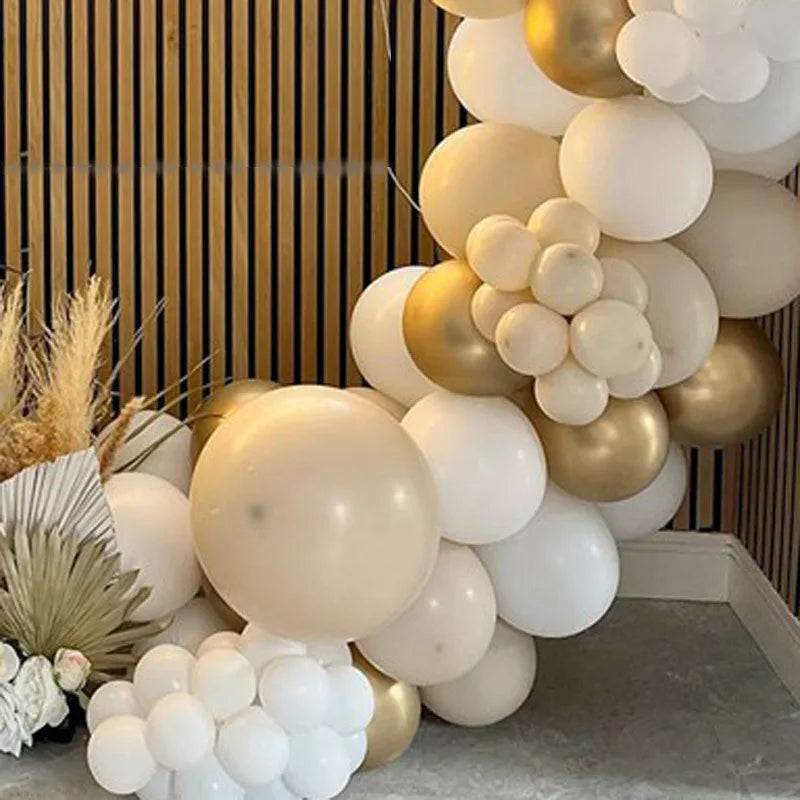 Obbty 1set Sand White Gold Balloon Garland Arch Beige Khaki Balloon Wedding Decoration Baby Shower Balloons Birthday Party Decorations