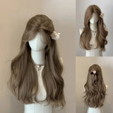 Obbty Wigs for Women Brown Long Curly Hair Big Wave Wig Natural Curls Headband Lolita Wig Heat Resistant Cosplay Synthetic