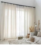 Obbty New Beige Linen Tulle Curtain for Living room Modern Flax Sheer Curtain for Bedroom Voile Window Drapes Natural Home Deco Fabric