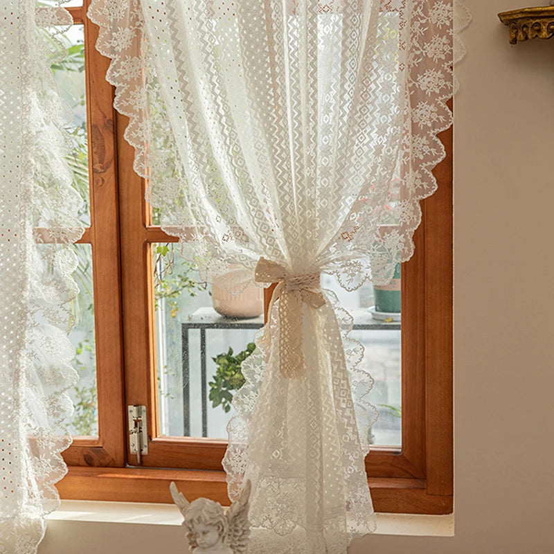 Obbty French Romantic Lace Gauze Curtains, White Tulle Curtain for Window, Luxurious Living Room and Bedroom,Country Style, 1 Panel