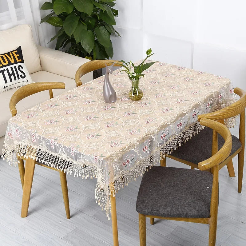 Obbty Hot pastoral lace table cover European dining tablecloth kitchen table cloth  Home Wedding decorative tablecloths Organza Fabric