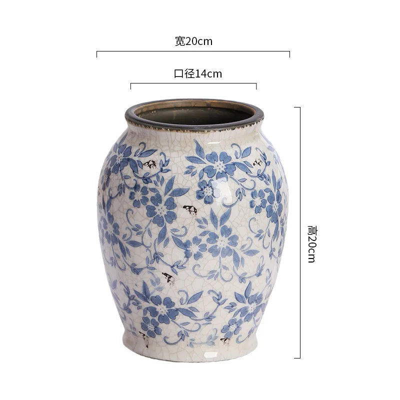 Obbty Blue and White Porcelain Vases Flower Arrangements Living Room Decorations Chinese Style Ceramic Home Decoration Retro Porcelain