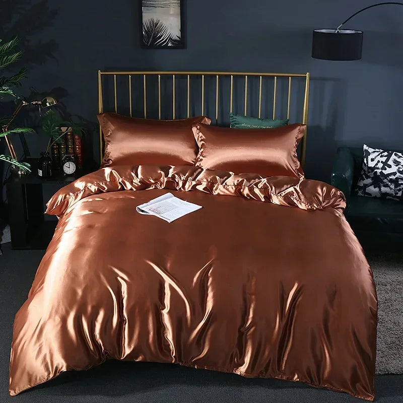 Obbty blending Mulberry Silk Bedding Set Silky High-end Queen Size Duvet Cover Set with Fitted Sheet Luxury Bedding Sets King Bed Sets