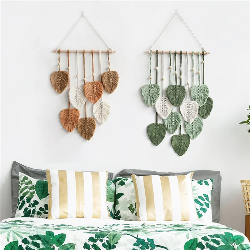 Obbty Leaf Macrame Wall Hanging Boho Room Home Decor Woven Aesthetic Wall Tapestry Home Room Wedding Decoration Green