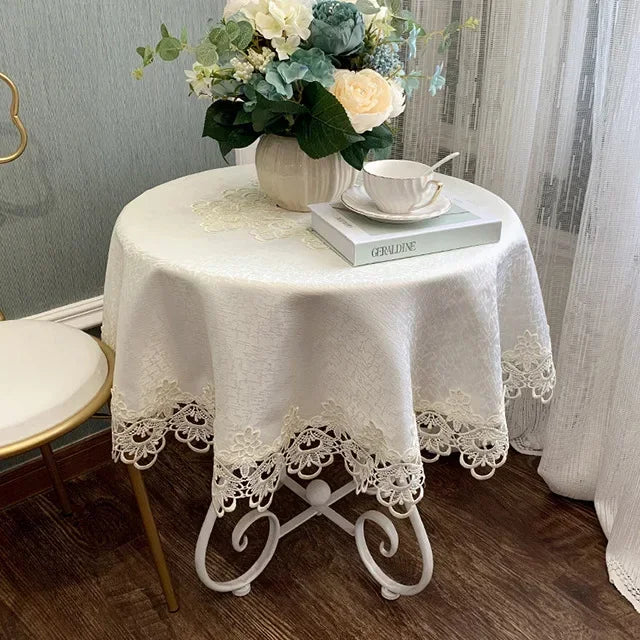 Obbty Table Cloth Round Tablecloth Art Household Lace Europe Dining Table Cover Embroidered Home Table Mat Dust Cover Home Decoration