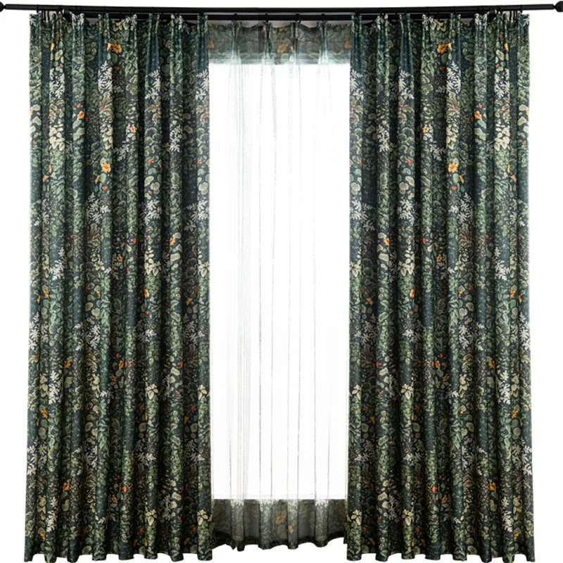 Obbty American Rural Pastoral Style Curtains Green Bedroom Living Room Forest Plant Hemp Blackout Window Drapes Eco-friendly Fabrics