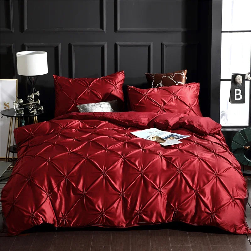 Obbty Luxury Rayon Pinch Pleated King Size Bedding Set Satin High-end Duvet Cover Set Double Bed Quilt Cover with Pillowcase No Sheets