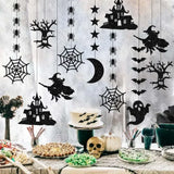 Obbty 6pcs Halloween Hanging Banner Garland Scary Spider Witch Ghost Bat Pendant Ornament Happy Halloween Party Decorations for Home