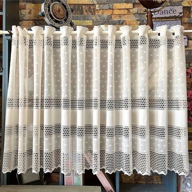 Obbty French Beige Lace Short Curtains for Kitchen Stripe Hollow Half Curtains Short Curtains Living Room/Door Coffee Valance #A385