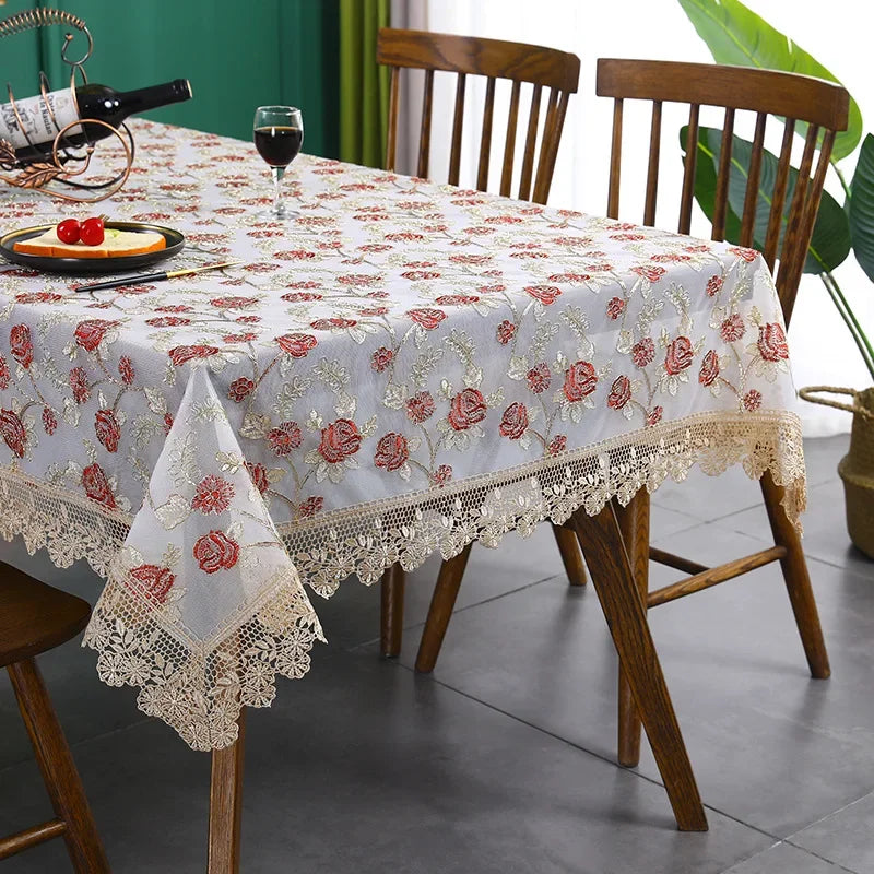 Obbty Lace Embroidery Tablecloth, Luxury Table Cloth, Wedding Banquet, Party Table Cloths, Furniture Cover, Home Table Covers