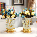 Obbty European style Ceramic Gold Vase Arrangement Dining Table Home Decoration Accessories Creative Golden Swan Vases