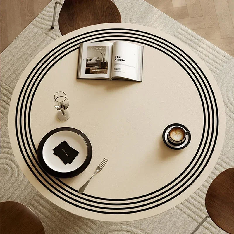 Obbty Round PVC Tablecloth Leather Waterproof Oil-proof Dining Table Mat Japanese Minimalist Style Home Decoration Tablecloths