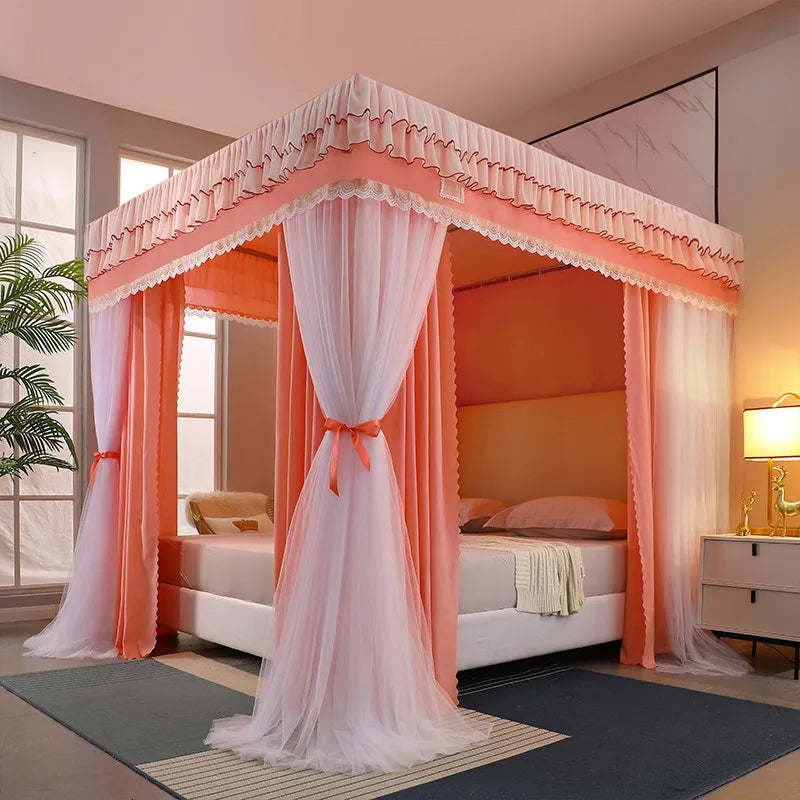 Obbty Four Season Quadrate Palace Mosquito Net with Frame Romantic Shading Bed Curtain Canopy Nets Three-door Bedcover Curtain