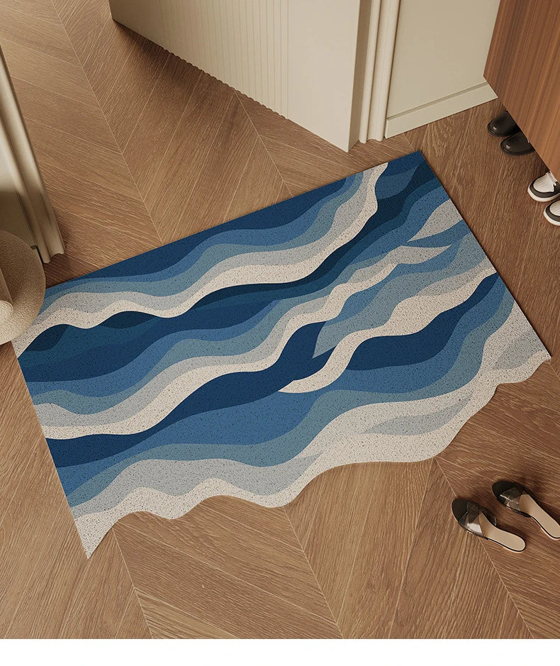 Obbty Dirt Trapper Mat for Indoor&Outdoor, Blue Sea Wave Door Mat, Washable Barrier Rug,Heavy Duty Non-Slip Entrance Carpet Large Home