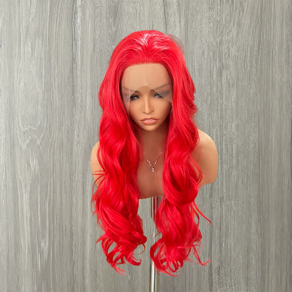 Obbty Hot Red Wig Synthetic Lace Front Wig Body Wave Colored Hair Lace Wigs For Women Synthetic Hair Lace Wigs Cosplay Anime Front