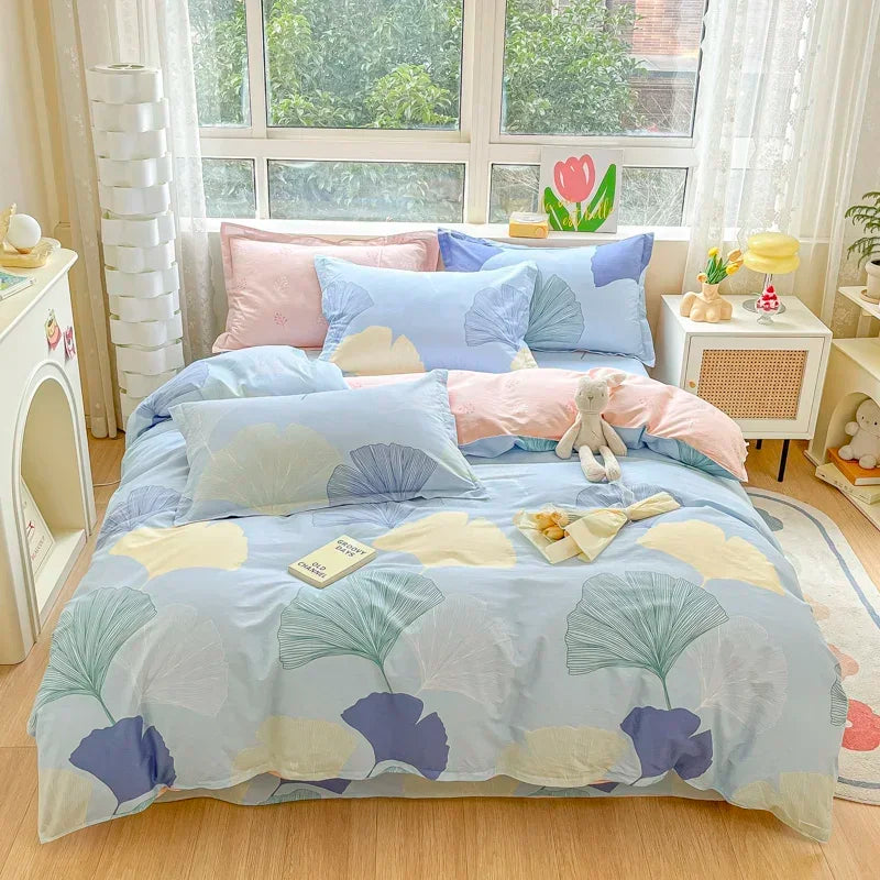 Obbty Green Leaves Floral Duvet Cover Bedding Set 100% Cotton for Teen Girls Garden Botanical Comforter Cover for All Season Bedroom