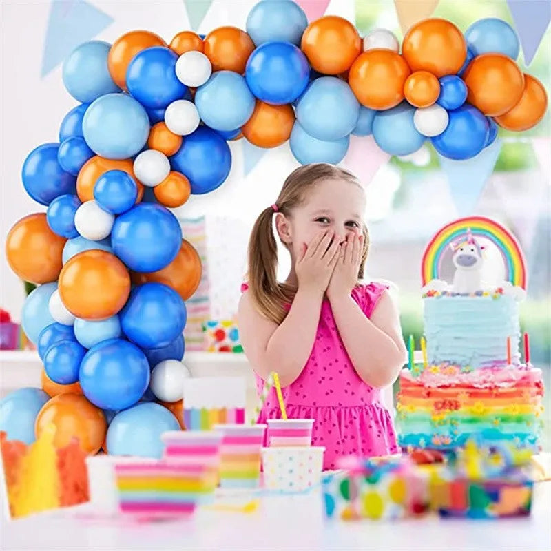 Obbty 93pcs Blue Balloon Garland Arch Kit White Orange Balloons Decor Baby Baptism Shower Birthday Wedding Bachelor Party Decoration