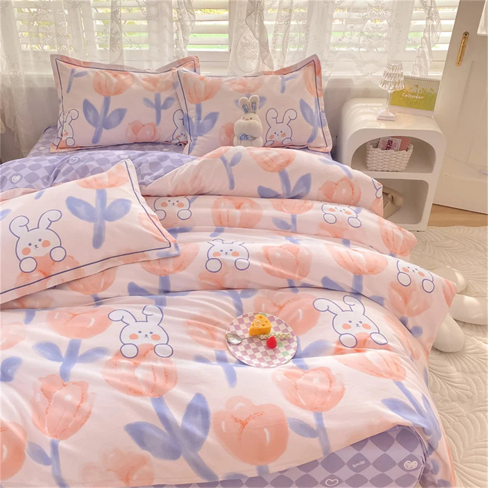 Obbty Bed Sheet Set Autumn Winter Thickened Cotton Ecological Brushed Sheets Quilt Cover Pillowcase Four-piece Set Bedding Three-piece