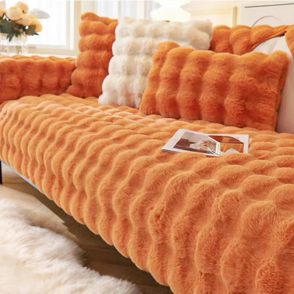 Obbty Thicken Imitation Rabbit Fur Plush Sofa Slipcover Non-slip  Soft Sofa Towel Couch Cushion for Living Room Modern Home Decor