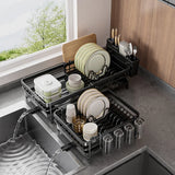 Obbty Multifunctional Dish Rack for Kitchen Counter Large Dish Drainer with Drainboard Storage Rack Kitchen Dish Drying Rack