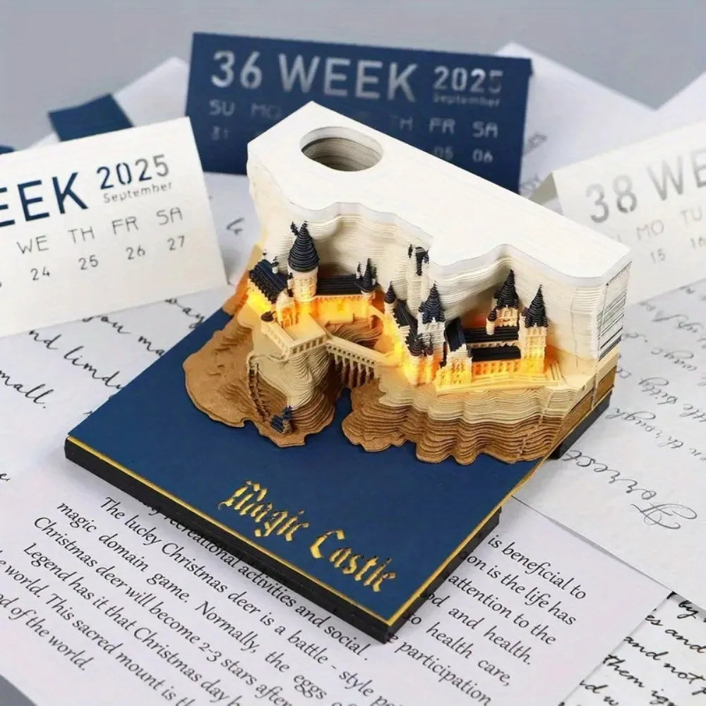 Obbty 3D Desk Calendar Pop-Up Castle Monthly Planner 2025 Yearly Organizer Sticky Notes to do list Office/Home Desk Decor