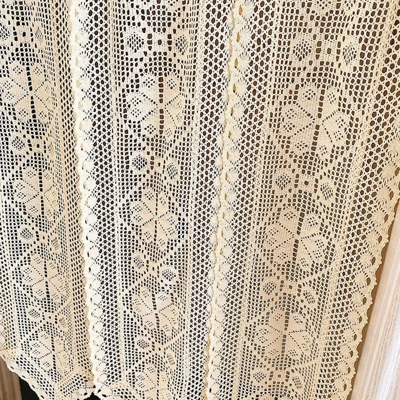 Obbty American Country Crochet Hollow Door Curtains for Kitchen Door Manual Tassel Combined Curtains Family Decorate Partition