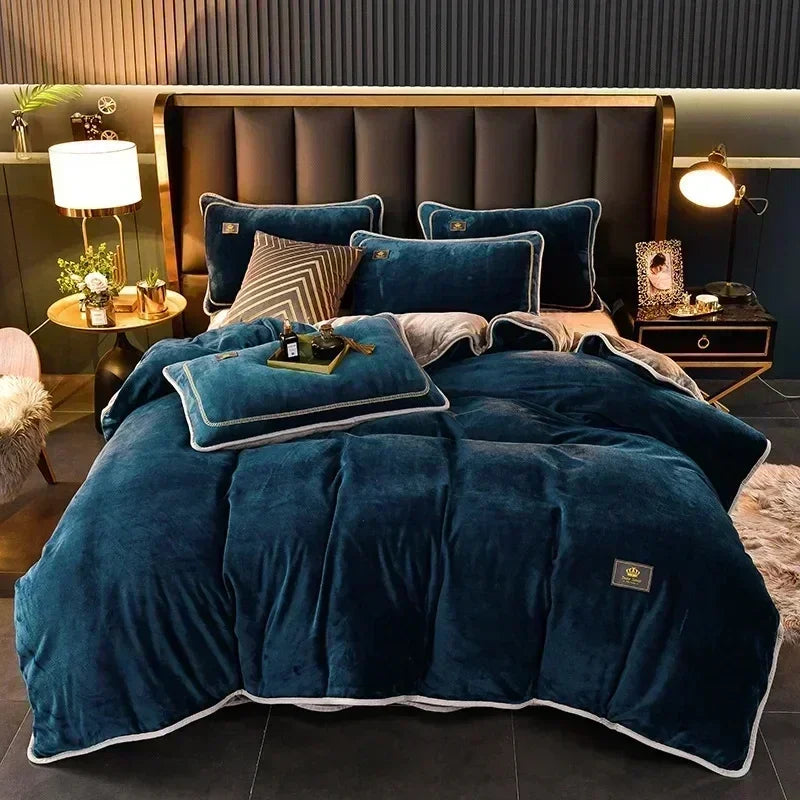 Obbty Luxury Milk Velvet Ultra-thick Warm Bedding Set for Winter Warmth Skin-friendly Duvet Cover Set King Antistatic Quilt Cover Sets