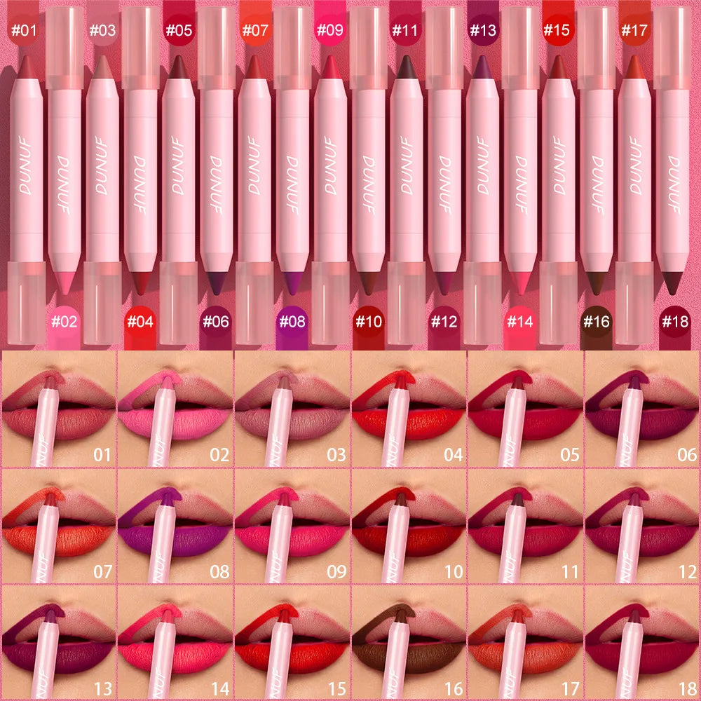 Obbty 18-Colors Lipstick Pencil Waterproof Sexy Red Matte Contour Tint Lipstick Lasting Non-stick Cup Lipliner Pen Lip Makeup Cosmetic